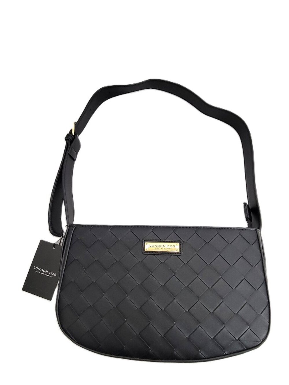 London Fog Iris Woven Shoulder Bag Black Faux Leather Purse NWT LFF22801